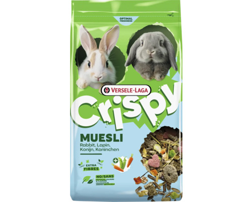 Versele-Laga Crispy Muesli Kaninchenfutter mit Ballaststoffen, Gemüsestücken und Pellets, ohne künstliche Zusatzstoffe.