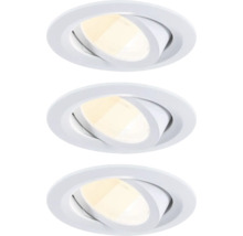 Set aus drei runden LED-Einbaustrahlern, schwenkbar, Weiß.
