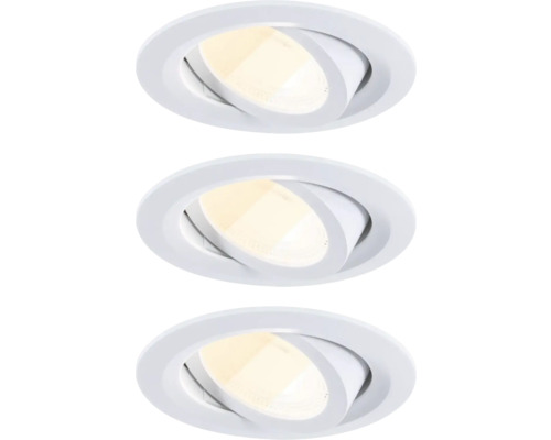 Set aus drei runden LED-Einbaustrahlern, schwenkbar, Weiß.
