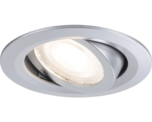 Schwenkbarer LED Einbaustrahler aus Metall in runder Form.