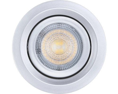 Runder Einbaustrahler aus Metall in Silber mit LED Leuchtmittel.