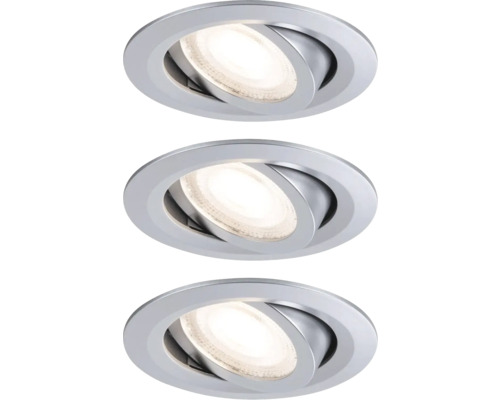 Dreier-Set schwenkbare LED Einbaustrahler aus Metall in Silber.