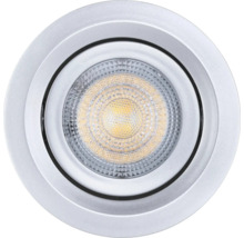 Runder Einbaustrahler aus Metall mit strukturiertem LED-Leuchtmittel.