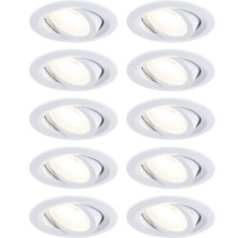 Zehn runde, schwenkbare LED Einbaustrahler in Weiß.