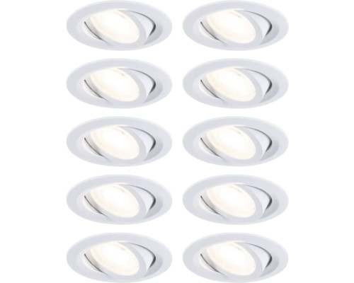 Zehn runde, schwenkbare LED Einbaustrahler in Weiß.