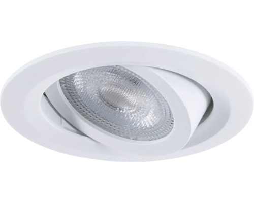 Schwenkbarer LED-Einbaustrahler in runder Form, weiß.