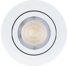 Runder weißer LED Einbaustrahler mit facettiertem Reflektor.
