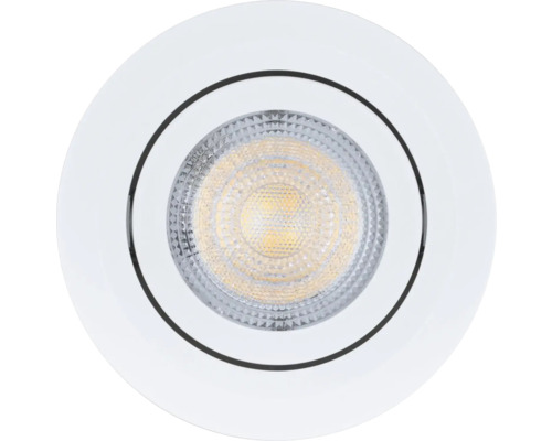 Runder weißer LED Einbaustrahler mit facettiertem Reflektor.