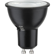 LED-Leuchtmittel GU10 mit Farbtemperaturschalter 2700 Kelvin, 3000 Kelvin, 4000 Kelvin, schwarz.