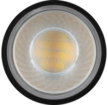 LED-Reflektorlampe mit strukturierter Linse im Wabendesign und schwarzem Rand, Frontansicht.
