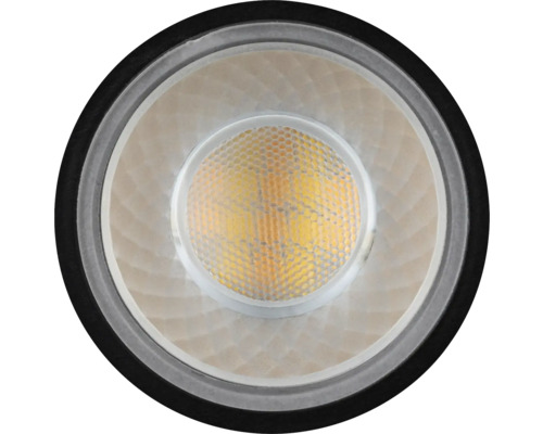 LED-Reflektorlampe mit strukturierter Linse im Wabendesign und schwarzem Rand, Frontansicht.