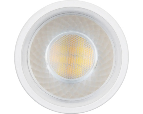 LED-Leuchtmittel in der Draufsicht mit strukturierter Reflektoroberfläche und Wabenoptik in der Mitte.