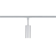 Moderner Schienenstrahler in Zylinderform aus Metall in Silber.