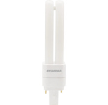 Sylvania Kompaktleuchtstofflampe mit zwei parallelen Glasröhren und einem Zweistiftsockel.