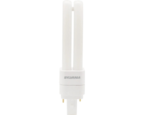 Sylvania Kompaktleuchtstofflampe mit zwei parallelen Glasröhren und einem Zweistiftsockel.