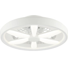 Moderner runder Deckenventilator mit integriertem LED-Licht und sechs Flügeln.