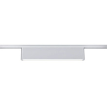 Moderne LED-Spiegelleuchte aus verchromtem Metall mit weißem Diffusor.