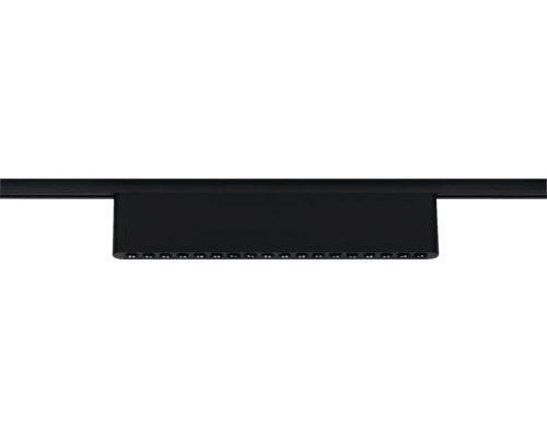 Schwarze LED-Leuchte für Schienensysteme in rechteckiger Form mit integrierten Lichtpunkten.