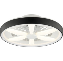 Moderne runde Deckenventilator-Leuchte mit integrierten LED-Panelen und einem schwarzen Außenring.