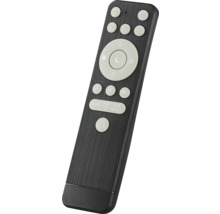 Schwarze Fernbedienung für Deckenventilatoren mit Lichtsteuerung, RGB-Funktion und Timer, Gehäuse in gebürsteter Optik.