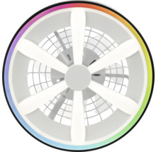 Runde Deckenventilator-Leuchte mit sternförmigem LED-Licht und farbigem RGB-Außenring.