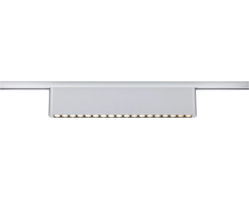 LED-Schienenleuchte rechteckig mit mehreren kleinen Lichtpunkten an einer Stromschiene montiert.
