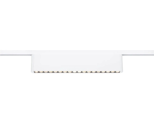 Lineares LED-Modul in Weiß für Schienensysteme mit einer Reihe integrierter Strahler.