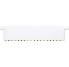 Weiße rechteckige LED-Aufbauleuchte mit einer Reihe von mehreren Lichtpunkten.
