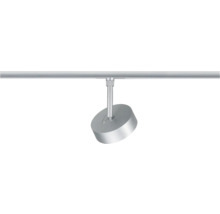 Schienensystem-Strahler aus Metall, runder Spot an einer horizontalen Schiene befestigt.