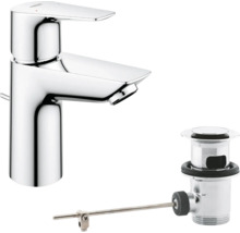 GROHE Waschtischarmatur Einhandmischer mit Zugstangen-Ablaufgarnitur aus glänzendem Chrom für das Badezimmer.