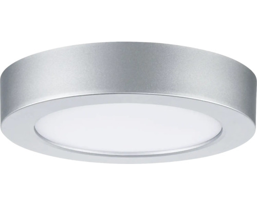 Runde LED-Deckenleuchte in Silber mit weißem Diffusor, flaches Design für die Deckenmontage.