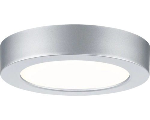 Runde LED-Aufbauleuchte in Silber für die Deckenmontage mit flacher, kreisförmiger Bauform und matter Leuchtfläche.