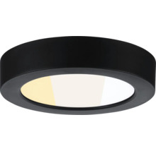 Runde LED-Deckenleuchte in Schwarz mit weißem Diffusor, minimalistisches Design.
