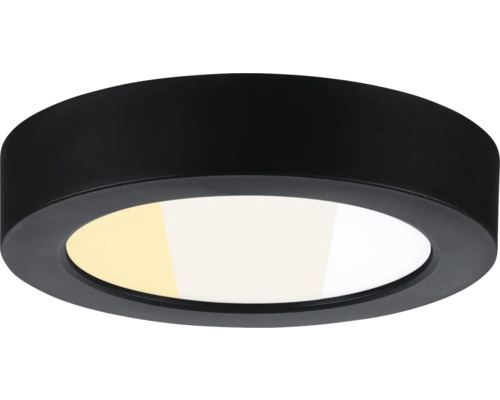 Runde LED-Deckenleuchte in Schwarz mit weißem Diffusor, minimalistisches Design.