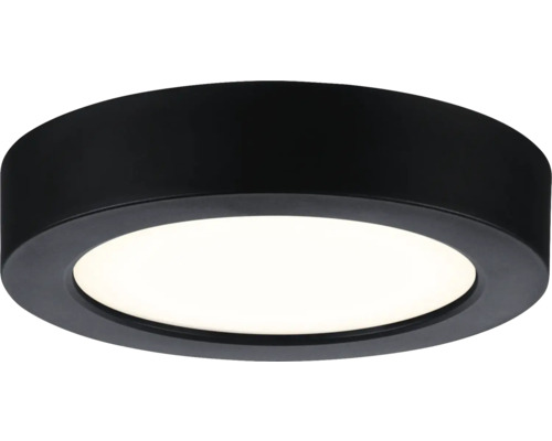 Runde schwarze LED-Deckenleuchte mit weißem Diffusor.
