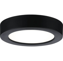 Runde LED-Deckenleuchte mit schwarzem Metallrahmen und weißem Diffusor.