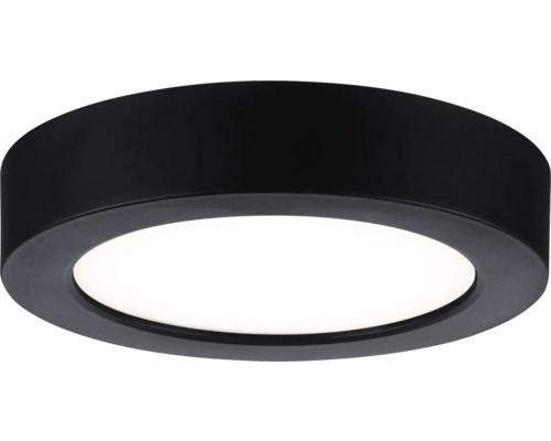 Runde LED-Deckenleuchte mit schwarzem Metallrahmen und weißem Diffusor.