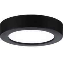 Runde LED-Deckenleuchte in Schwarz mit weißer Leuchtfläche.