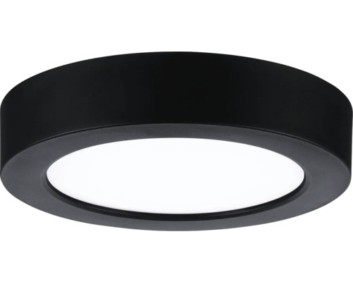 Runde LED-Deckenleuchte in Schwarz mit weißer Leuchtfläche.