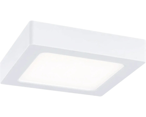 Quadratische LED-Deckenleuchte in flacher Bauweise mit weißem Rahmen.