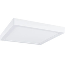 Quadratisches LED-Panel, flache Deckenleuchte in Weiß aus Kunststoff und Metall.