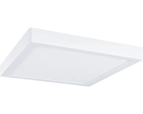 Quadratisches LED-Panel, flache Deckenleuchte in Weiß aus Kunststoff und Metall.
