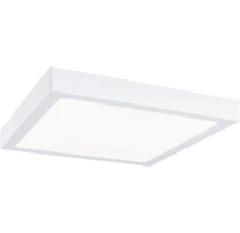 Quadratische, flache LED-Deckenleuchte in Weiß.