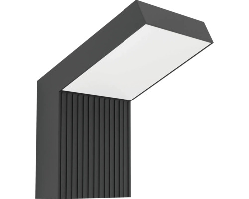 Moderne LED-Außenwandleuchte in Anthrazit mit geripptem Gehäuse und schrägem Lichtaustritt.