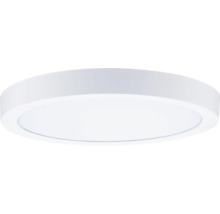 Runde, flache LED-Deckenleuchte in Weiß.