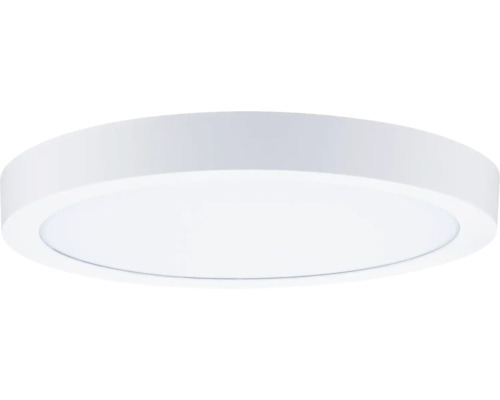 Runde, flache LED-Deckenleuchte in Weiß.