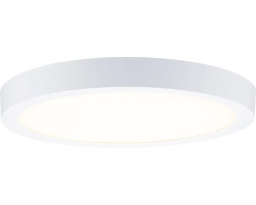 Runde weiße LED Deckenleuchte mit flachem Gehäuse und großer Lichtfläche.