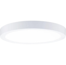 Runde, flache LED-Deckenleuchte in Weiß für eine gleichmäßige Raumbeleuchtung.
