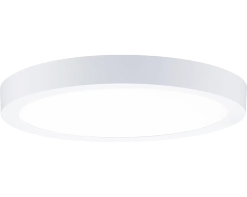 Runde, flache LED-Deckenleuchte in Weiß für eine gleichmäßige Raumbeleuchtung.