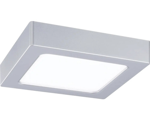 Moderne, quadratische LED-Deckenleuchte mit silberfarbenem Metallrahmen und weißem Diffusor zur Aufbaumontage.